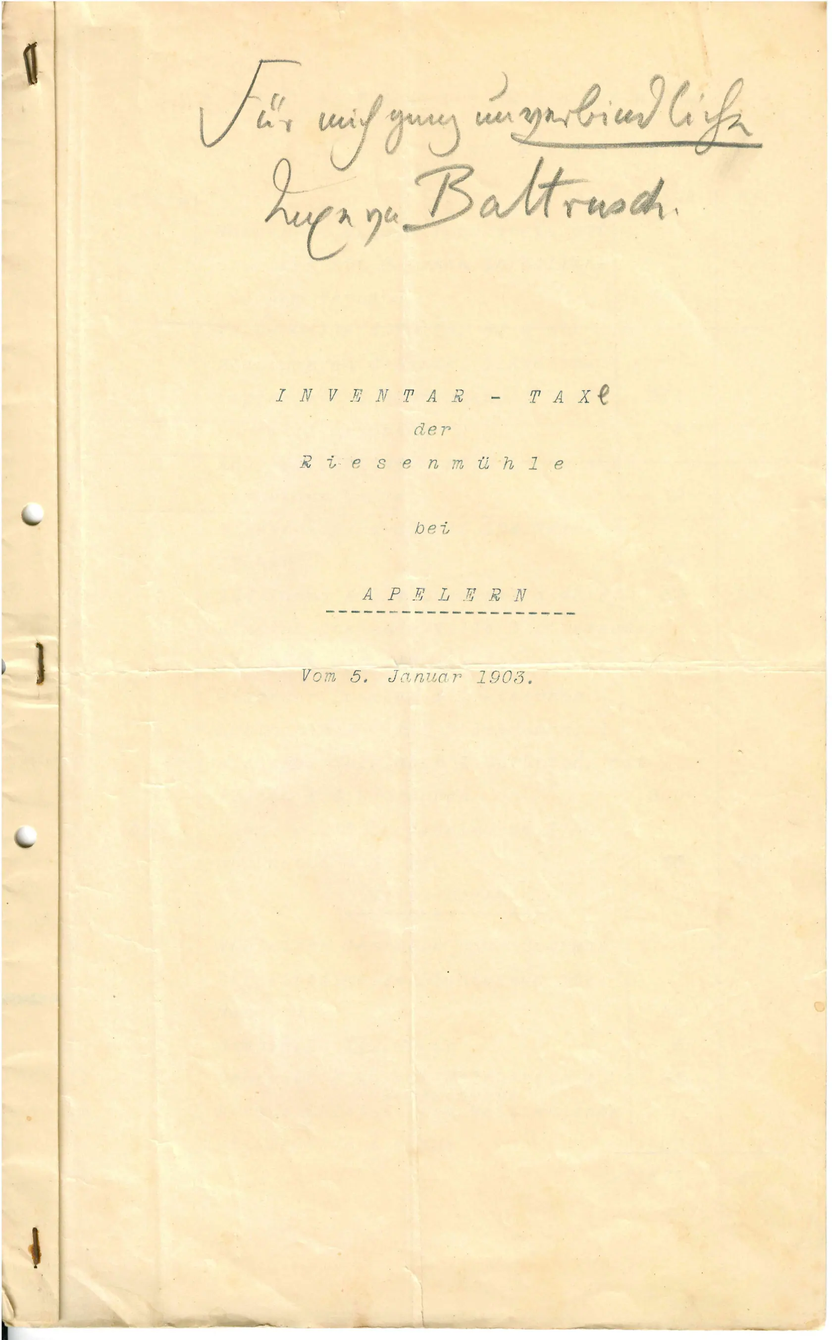 Inventory of the Riesenmühle, 5 January 1903, page 1